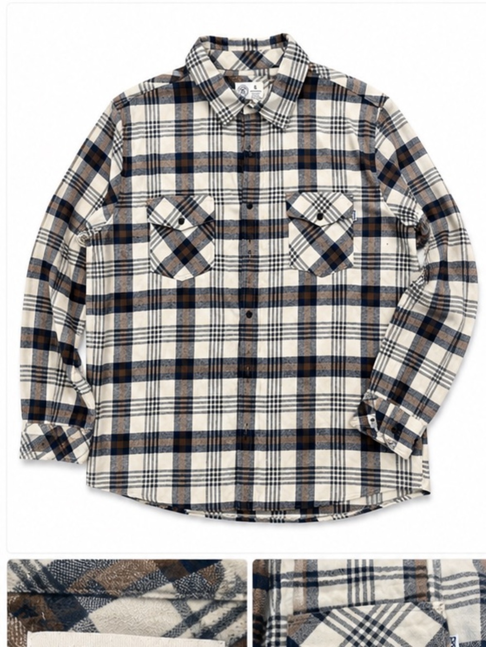 Hurley Plaid Button-Up Shirt in Navy, Brown, Cream
